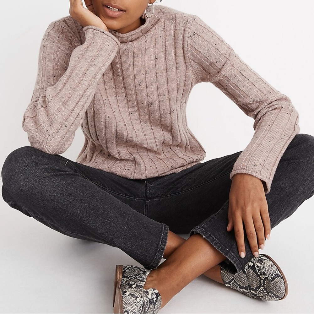 Madewell Pink Speckled Donegal Evercrest Turtleneck Sweater in Coziest Yarn